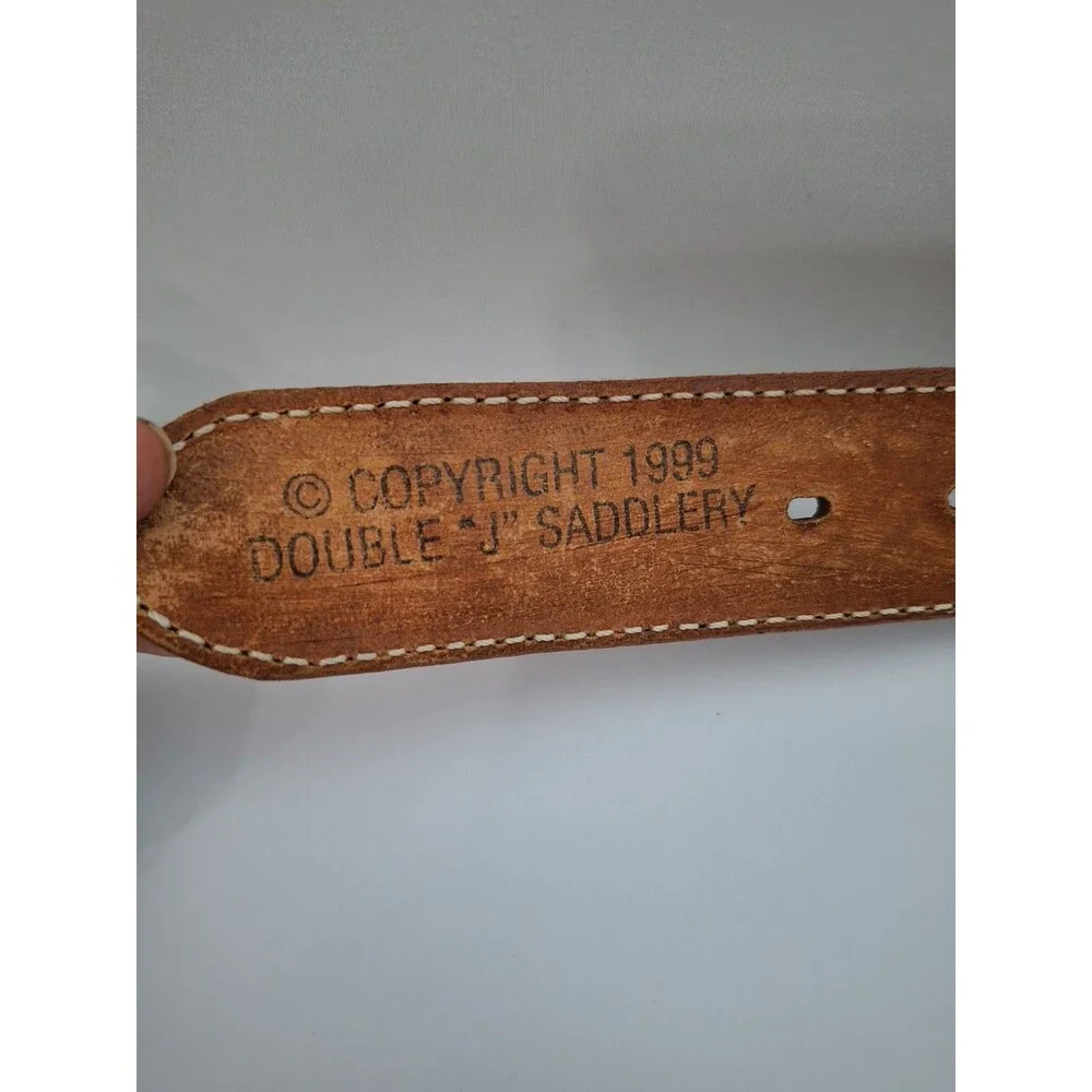 Vintage Double J Saddlery Belt Sz 34 Brown Leather Concho 90's Western No Buckle